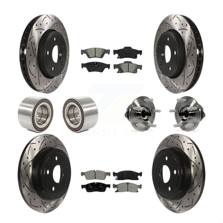 Front Rear Wheel Hub Bearings Assembly Coated Disc Brake Rotors And Semi-Metallic Pads Shoes Kit (10Pc) For Dodge Durango KBB-111127 by Transit Auto