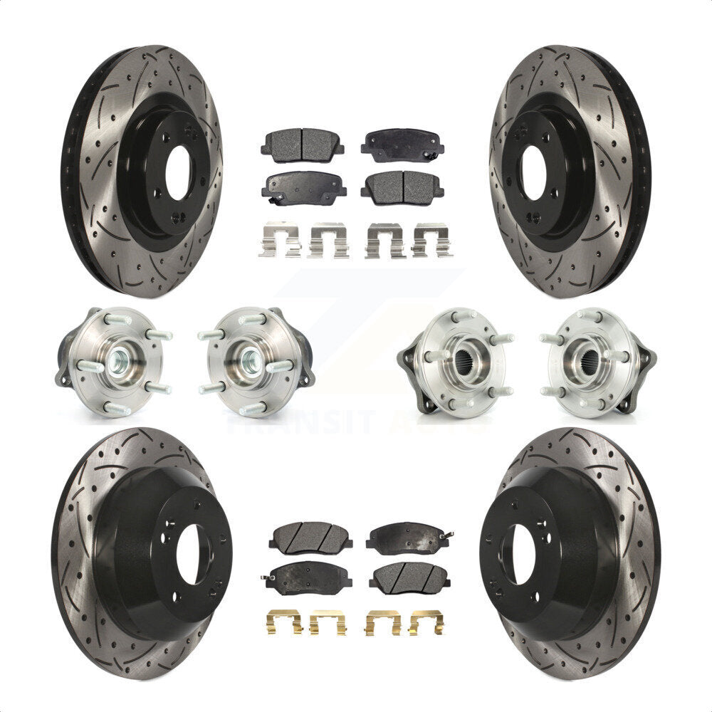 Front Rear Hub Bearings Assembly Coated Disc Brake Rotors And Ceramic Pads Kit (10Pc) For 2013-2014 Hyundai Santa Fe FWD with 3.3L With ABS Brakes KBB-111205 by Transit Auto