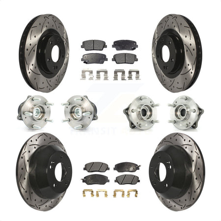 Front Rear Hub Bearings Assembly Coated Disc Brake Rotors And Ceramic Pads Kit (10Pc) For 2013-2014 Hyundai Santa Fe FWD with 3.3L With ABS Brakes KBB-111205 by Transit Auto