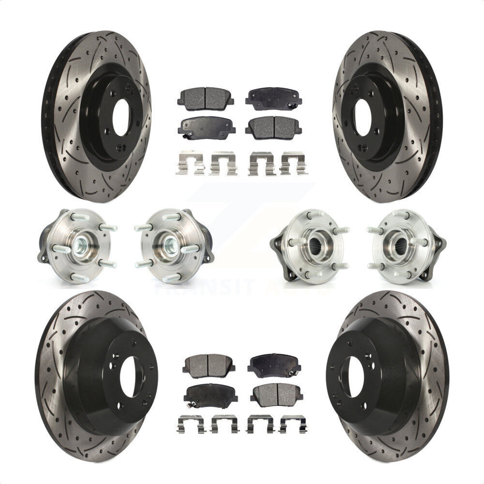 Front Rear Hub Bearings Assembly Coated Disc Brake Rotors And Ceramic Pads Kit (10Pc) For 2013-2014 Hyundai Santa Fe Sport FWD with 2.4L 2.0L KBB-111206 by Transit Auto