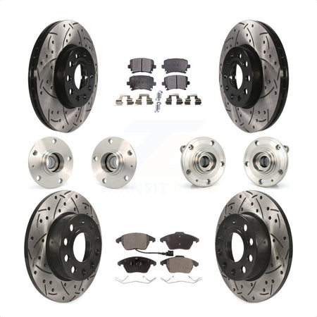 Front Rear Hub Bearings Assembly Coated Disc Brake Rotors And Ceramic Pads Kit (10Pc) For 2006-2009 Volkswagen Rabbit 4 Bolt Mounting Flange KBB-111217 by Transit Auto