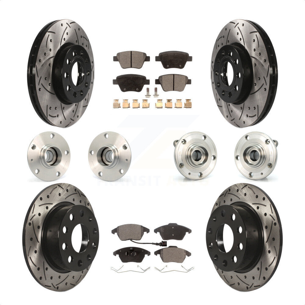 Front Rear Hub Bearings Assembly Coated Disc Brake Rotors And Ceramic Pads Kit (10Pc) For 2013 Volkswagen Beetle 2.5L With 253mm Diameter Rotor KBB-111219 by Transit Auto