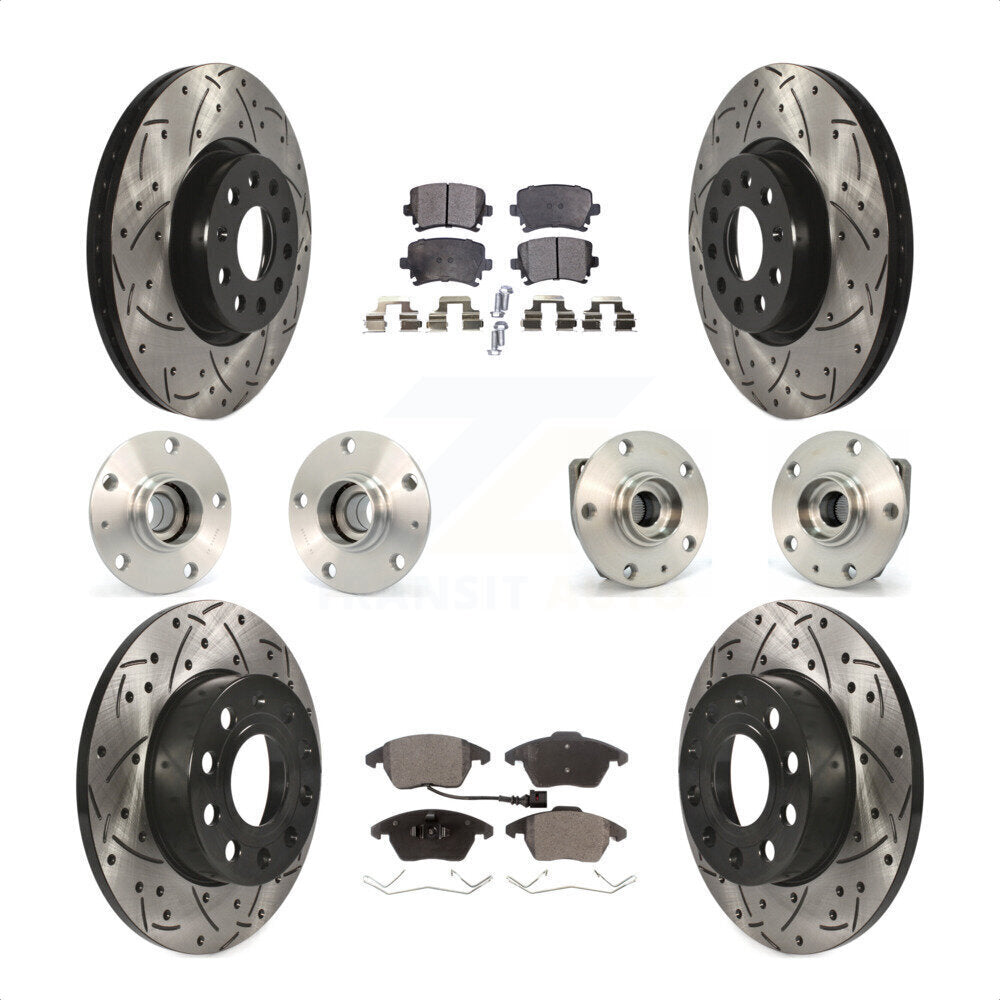 Front Rear Hub Bearings Assembly Coated Disc Brake Rotors And Ceramic Pads Kit (10Pc) For 2008 Audi A3 FWD From Chassis VIN #8P8057779 KBB-111221 by Transit Auto