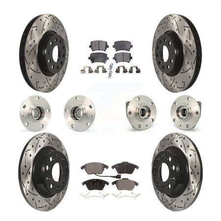 Front Rear Hub Bearings Assembly Coated Disc Brake Rotors And Ceramic Pads Kit (10Pc) For 2009 Volkswagen GTI With 282mm Diameter Rotor KBB-111222 by Transit Auto