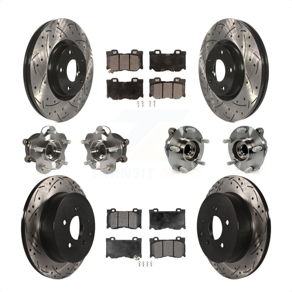 Front Rear Hub Bearings Assembly Coated Disc Brake Rotors And Ceramic Pads Kit (10Pc) For 2017 INFINITI Q70 Hybrid with RWD With Sport Package KBB-111250 by Transit Auto