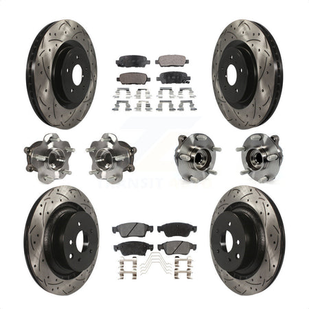 Front Rear Hub Bearings Assembly Coated Disc Brake Rotors And Ceramic Pads Kit (10Pc) For 2014 INFINITI Q60 Sport with RWD Without Package KBB-111254 by Transit Auto