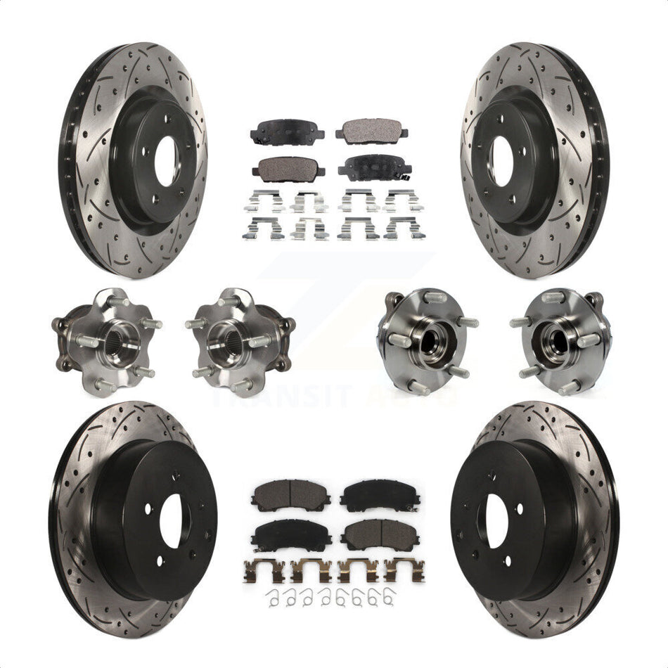 Front Rear Hub Bearings Assembly Coated Disc Brake Rotors And Ceramic Pads Kit (10Pc) For INFINITI Q50 Base Premium with RWD KBB-111257 by Transit Auto