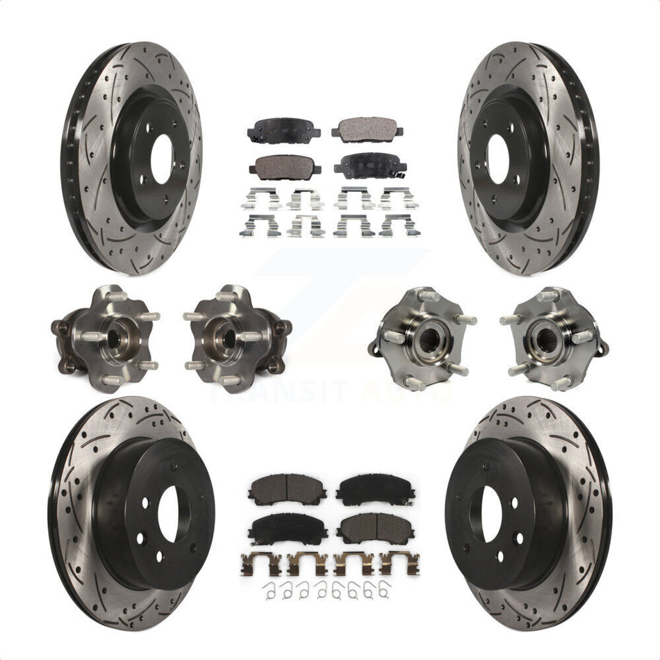 Front Rear Hub Bearings Assembly Coated Disc Brake Rotors And Ceramic Pads Kit (10Pc) For Nissan Rogue KBB-111313 by Transit Auto