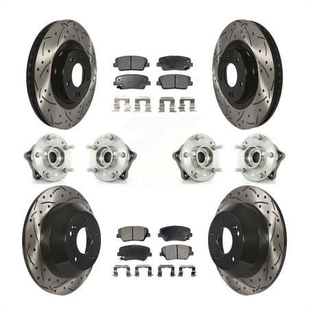 Front Rear Hub Bearings Assembly Coated Disc Brake Rotors And Ceramic Pads Kit (10Pc) For 2013-2014 Hyundai Santa Fe Sport AWD with 2.4L 2.0L KBB-111338 by Transit Auto