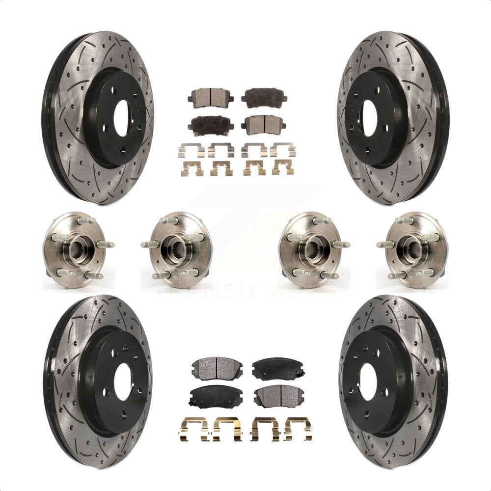 Front Rear Hub Bearings Assembly Coated Disc Brake Rotors And Ceramic Pads Kit (10Pc) For 2018-2019 Chevrolet Impala KBB-111348 by Transit Auto