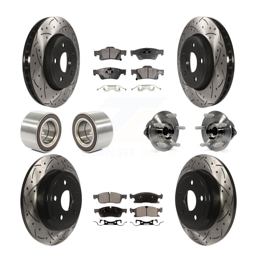 Front Rear Wheel Hub Bearings Assembly Coated Disc Brake Rotors And Ceramic Pads Shoes Kit (10Pc) For Dodge Durango KBB-111355 by Transit Auto