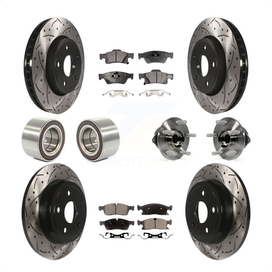 Front Rear Wheel Hub Bearings Assembly Coated Disc Brake Rotors And Ceramic Pads Shoes Kit (10Pc) For Dodge Durango KBB-111355 by Transit Auto