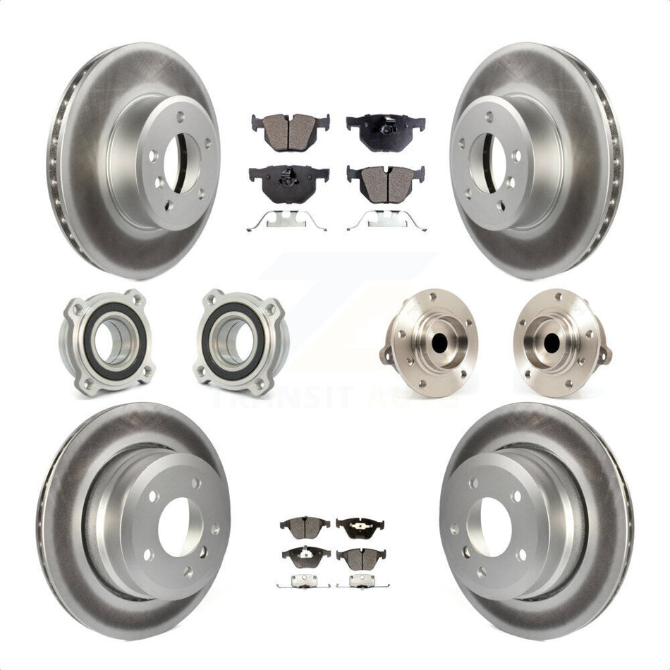 Front Rear Hub Bearings Assembly Coated Disc Brake Rotors And Semi-Metallic Pads Kit (10Pc) For 2010 BMW 528i KBB-111472 by Transit Auto