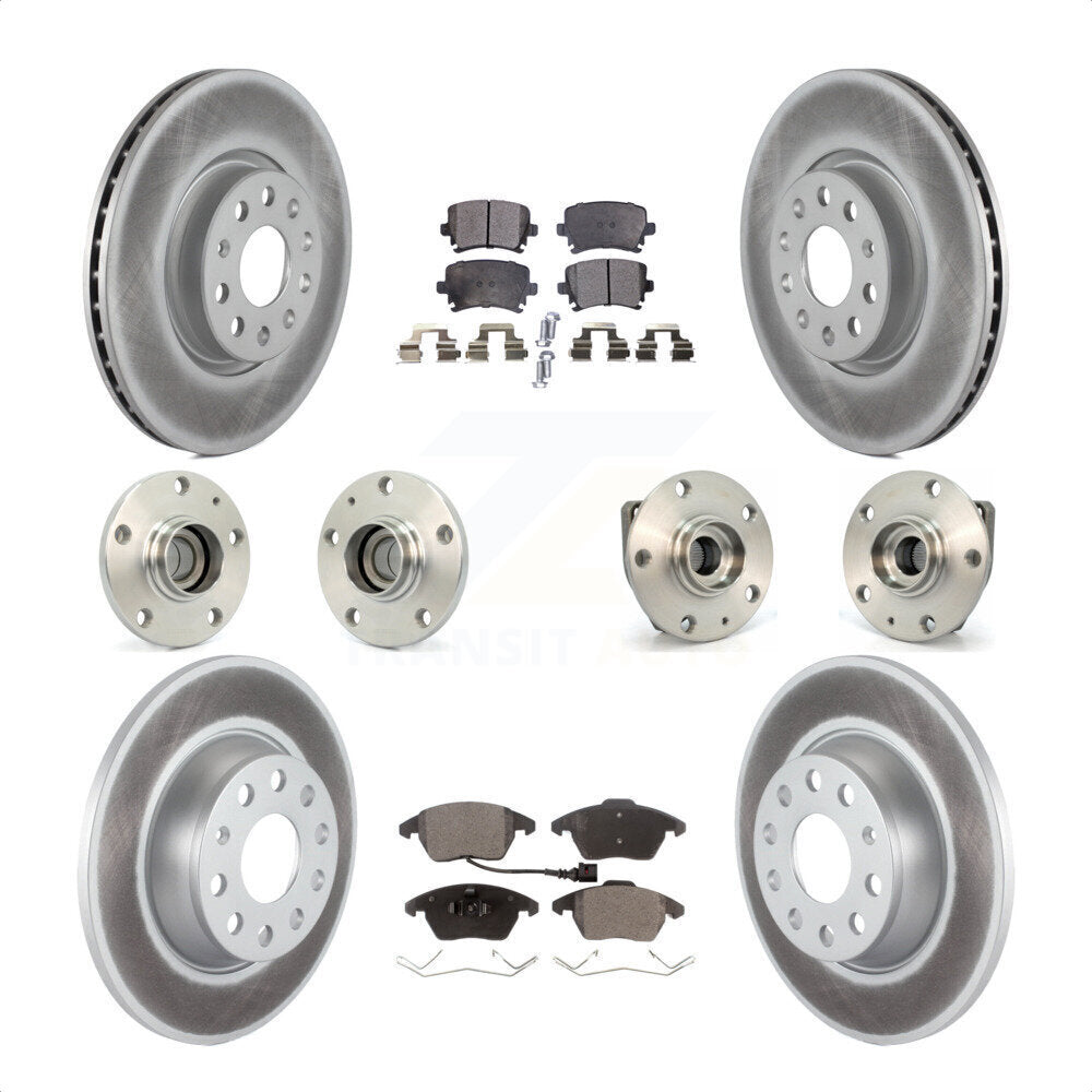 Front Rear Hub Bearings Assembly Coated Disc Brake Rotors And Semi-Metallic Pads Kit (10Pc) For 2007-2008 Volkswagen Eos 3 Bolt Mounting Flange KBB-111541 by Transit Auto