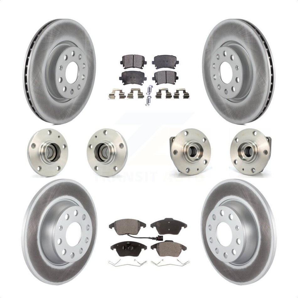 Front Rear Hub Bearings Assembly Coated Disc Brake Rotors And Semi-Metallic Pads Kit (10Pc) For 2007-2008 Volkswagen Eos 3 Bolt Mounting Flange KBB-111541 by Transit Auto