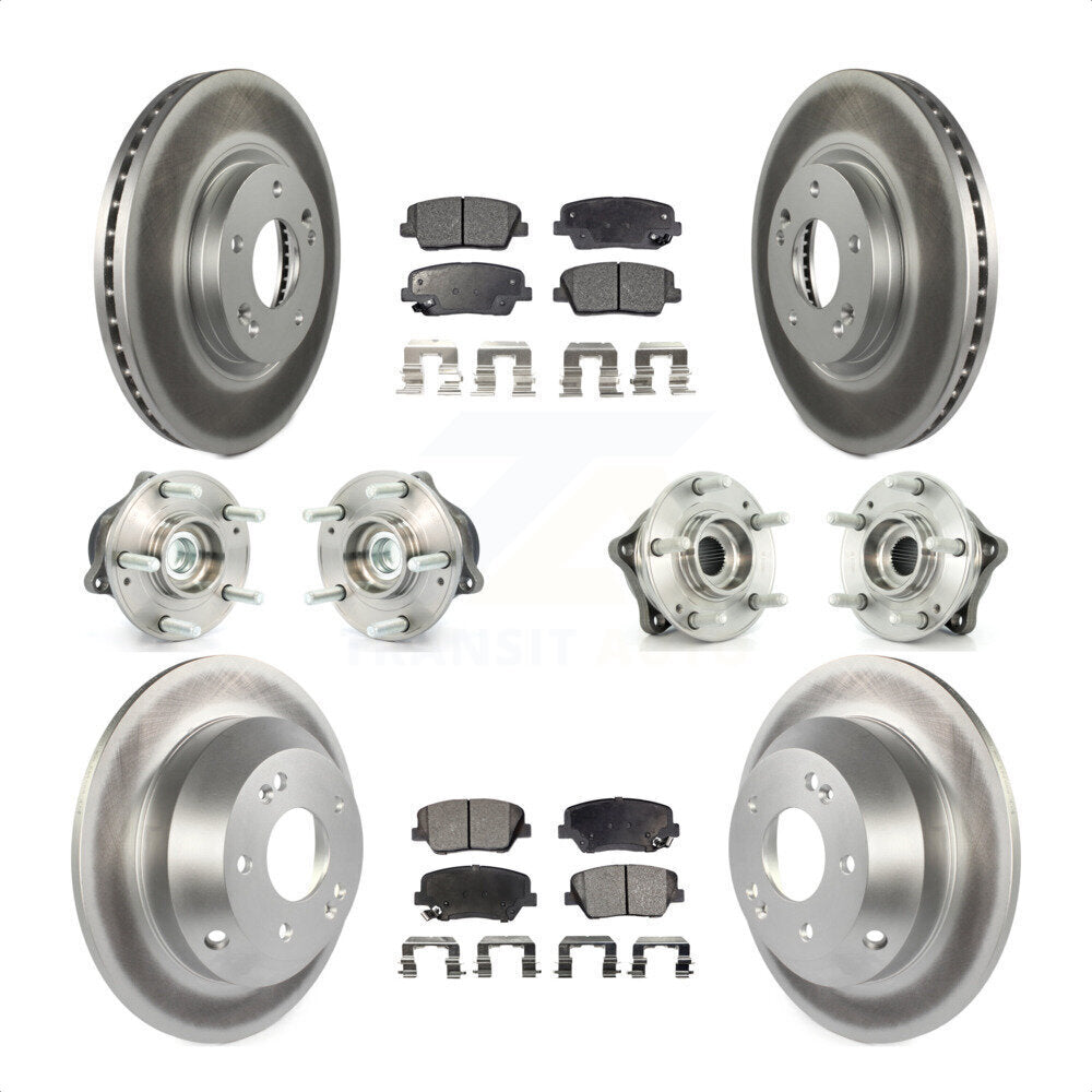 Front Rear Hub Bearings Assembly Coated Disc Brake Rotors And Semi-Metallic Pads Kit (10Pc) For Kia Sorento Hyundai Santa Fe With ABS Brakes FWD KBB-111545 by Transit Auto