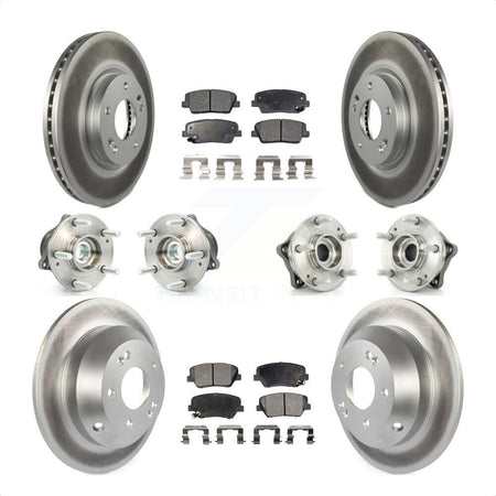 Front Rear Hub Bearings Assembly Coated Disc Brake Rotors And Semi-Metallic Pads Kit (10Pc) For Kia Sorento Hyundai Santa Fe With ABS Brakes FWD KBB-111545 by Transit Auto