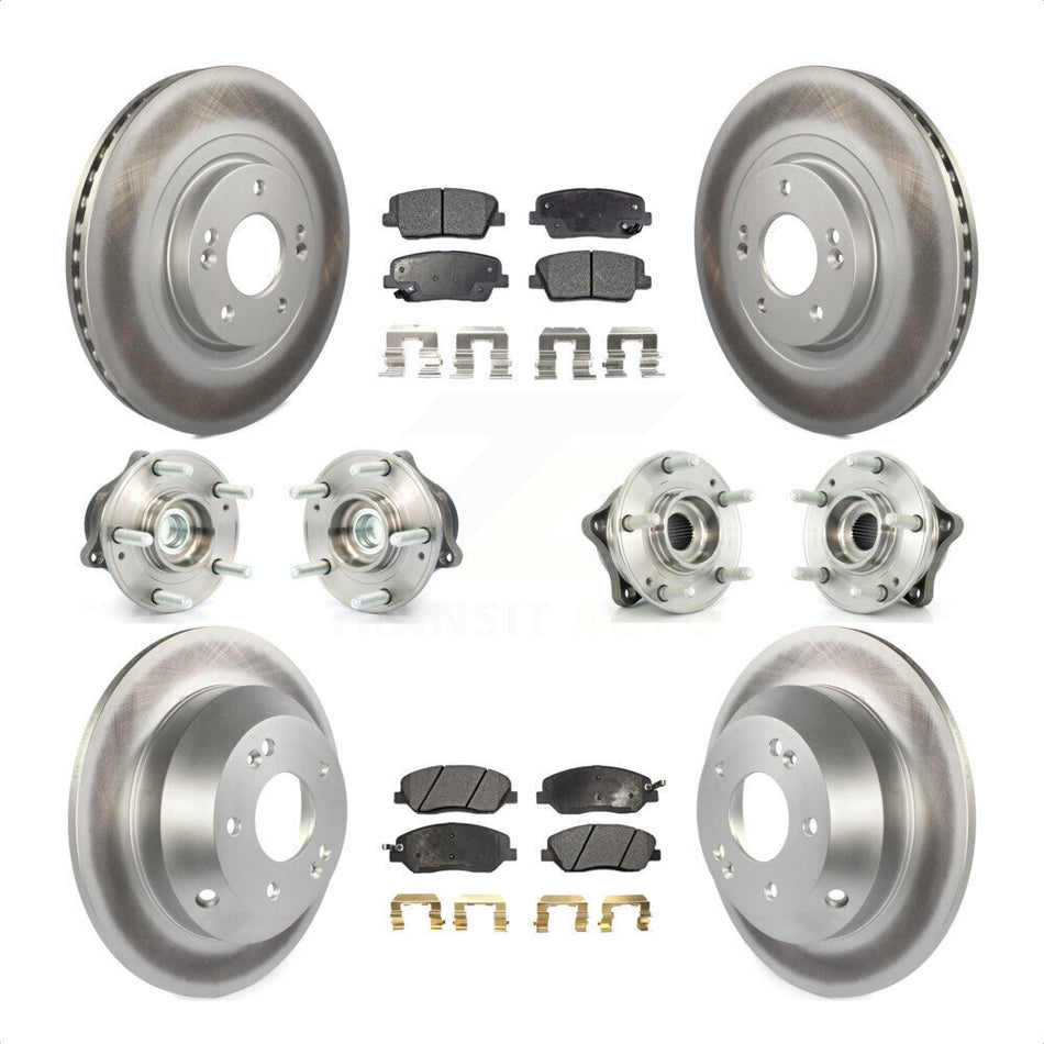 Front Rear Hub Bearings Assembly Coated Disc Brake Rotors And Semi-Metallic Pads Kit (10Pc) For 2013-2014 Hyundai Santa Fe FWD with 3.3L With ABS Brakes KBB-111546 by Transit Auto