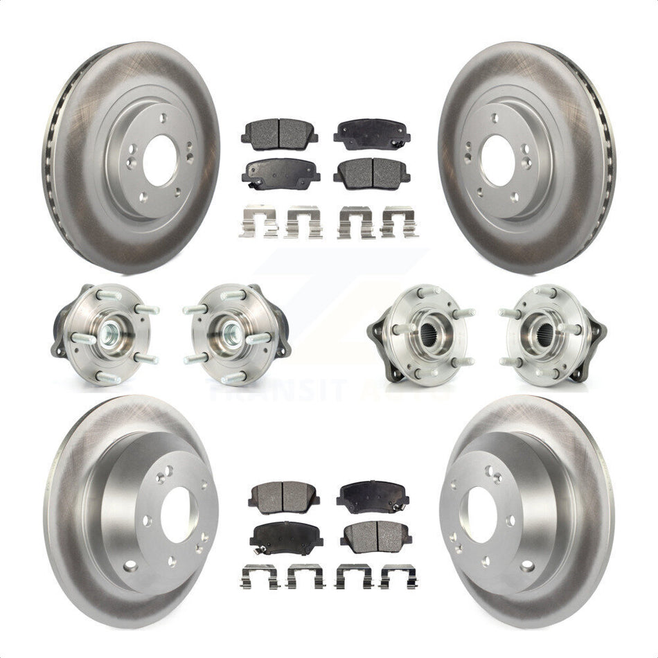 Front Rear Hub Bearings Assembly Coated Disc Brake Rotors And Semi-Metallic Pads Kit (10Pc) For 2013-2014 Hyundai Santa Fe Sport FWD with 2.4L 2.0L KBB-111547 by Transit Auto