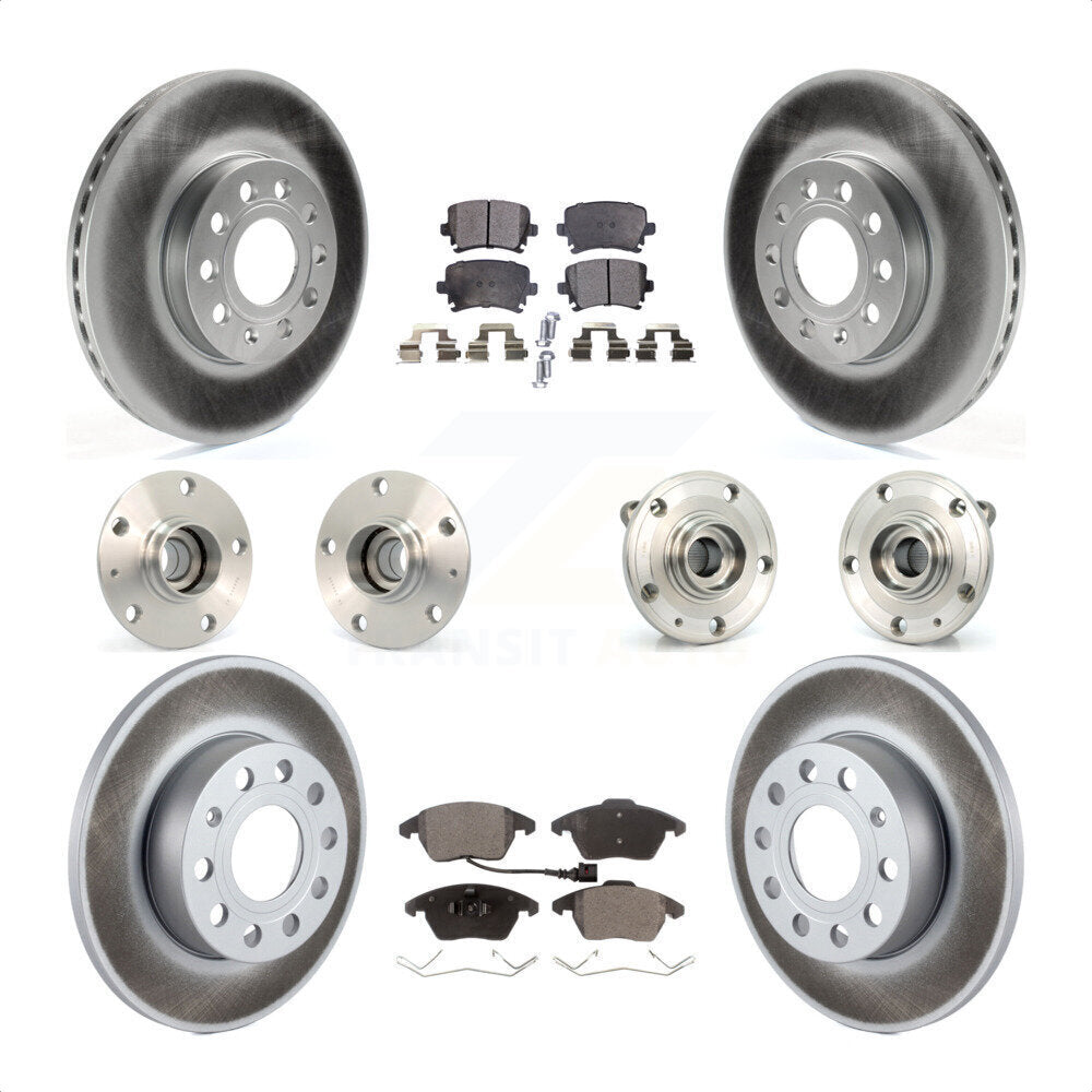 Front Rear Hub Bearings Assembly Coated Disc Brake Rotors And Semi-Metallic Pads Kit (10Pc) For 2006-2009 Volkswagen Rabbit 4 Bolt Mounting Flange KBB-111560 by Transit Auto
