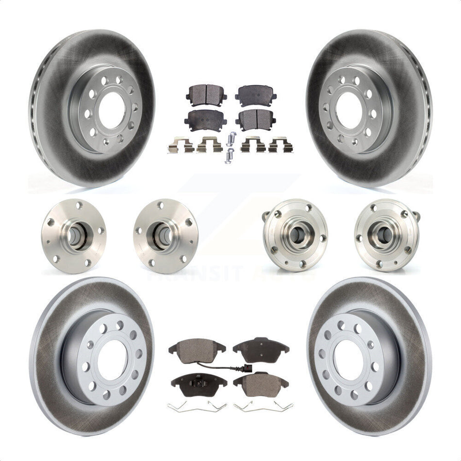 Front Rear Hub Bearings Assembly Coated Disc Brake Rotors And Semi-Metallic Pads Kit (10Pc) For 2006-2009 Volkswagen Rabbit 4 Bolt Mounting Flange KBB-111560 by Transit Auto