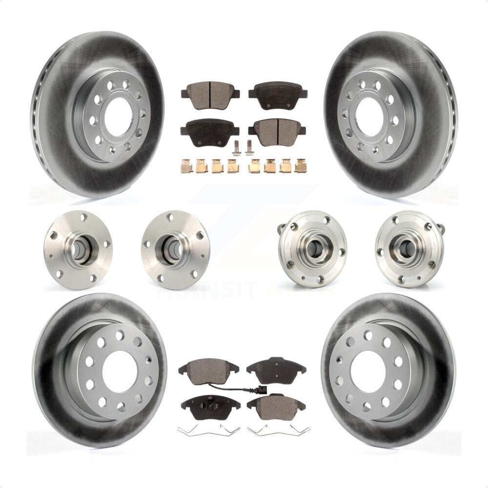 Front Rear Hub Bearings Assembly Coated Disc Brake Rotors And Semi-Metallic Pads Kit (10Pc) For 2013 Volkswagen Beetle 2.5L With 253mm Diameter Rotor KBB-111562 by Transit Auto