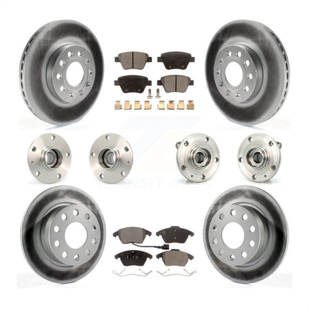 Front Rear Hub Bearings Assembly Coated Disc Brake Rotors And Semi-Metallic Pads Kit (10Pc) For 2013 Volkswagen Beetle 2.5L With 253mm Diameter Rotor KBB-111562 by Transit Auto