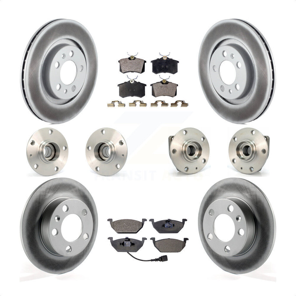 Front Rear Hub Bearings Assembly Coated Disc Brake Rotors And Semi-Metallic Pads Kit (10Pc) For Volkswagen Golf City KBB-111564 by Transit Auto