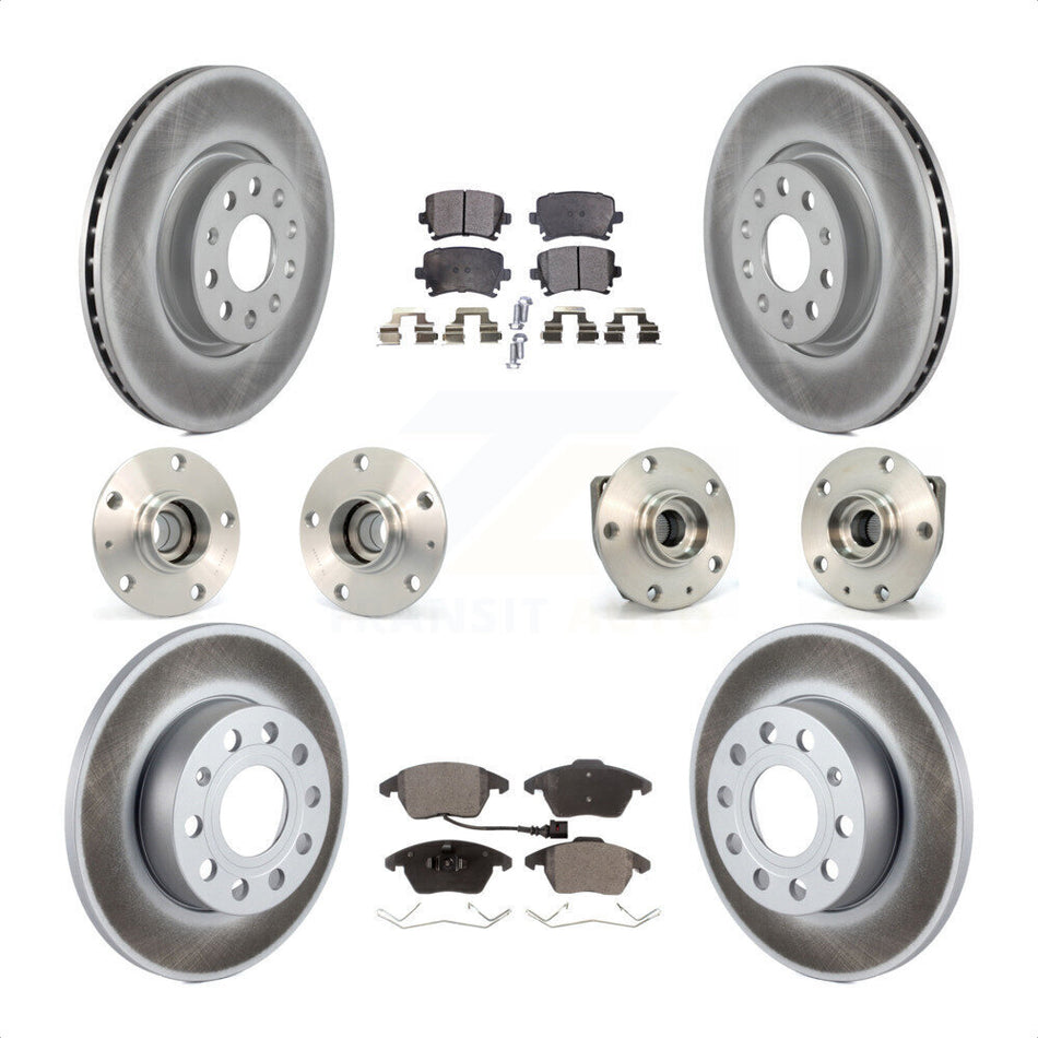 Front Rear Hub Bearings Assembly Coated Disc Brake Rotors And Semi-Metallic Pads Kit (10Pc) For 2008 Audi A3 FWD From Chassis VIN #8P8057779 KBB-111566 by Transit Auto