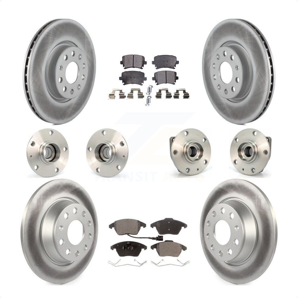 Front Rear Hub Bearings Assembly Coated Disc Brake Rotors And Semi-Metallic Pads Kit (10Pc) For 2009 Volkswagen GTI With 282mm Diameter Rotor KBB-111568 by Transit Auto
