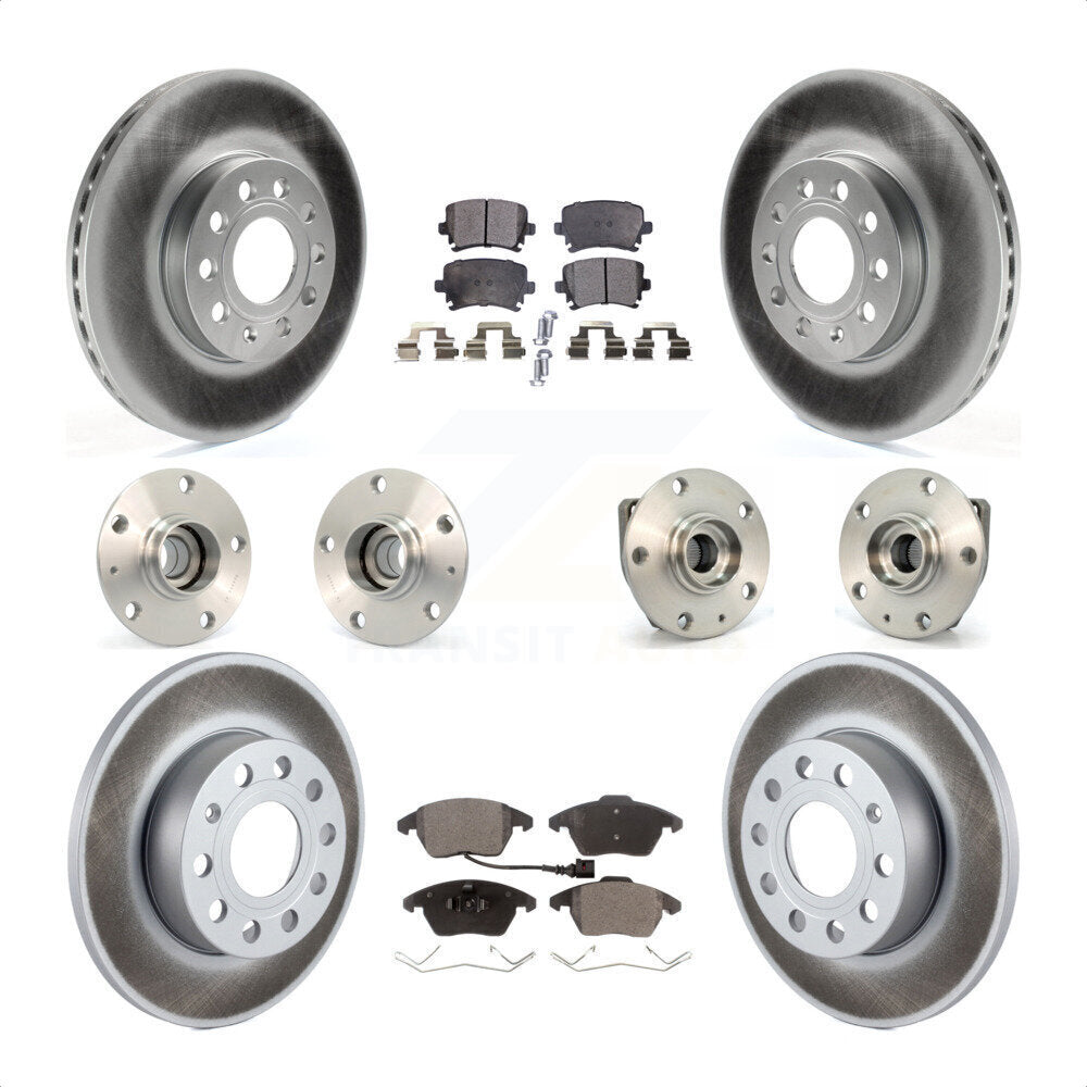 Front Rear Hub Bearings Assembly Coated Disc Brake Rotors And Semi-Metallic Pads Kit (10Pc) For 2006-2009 Volkswagen Rabbit 3 Bolt Mounting Flange KBB-111570 by Transit Auto