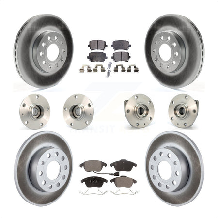 Front Rear Hub Bearings Assembly Coated Disc Brake Rotors And Semi-Metallic Pads Kit (10Pc) For 2006-2009 Volkswagen Rabbit 3 Bolt Mounting Flange KBB-111570 by Transit Auto