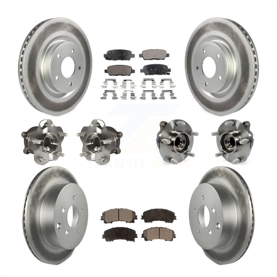 Front Rear Hub Bearings Assembly Coated Disc Brake Rotors And Semi-Metallic Pads Kit (10Pc) For INFINITI Q50 Base Premium with RWD KBB-111632 by Transit Auto