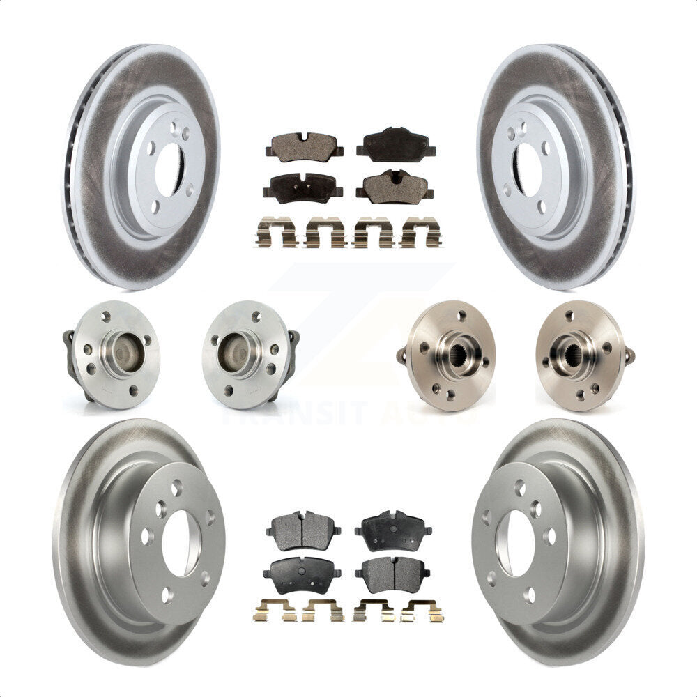 Front Rear Hub Bearings Coated Disc Brake Rotors And Semi-Metallic Pads Kit (10Pc) For 2015 Mini Cooper Convertible with 2.0L 1.5L With 294mm Diameter Rotor 4 Lug Wheels KBB-111671 by Transit Auto