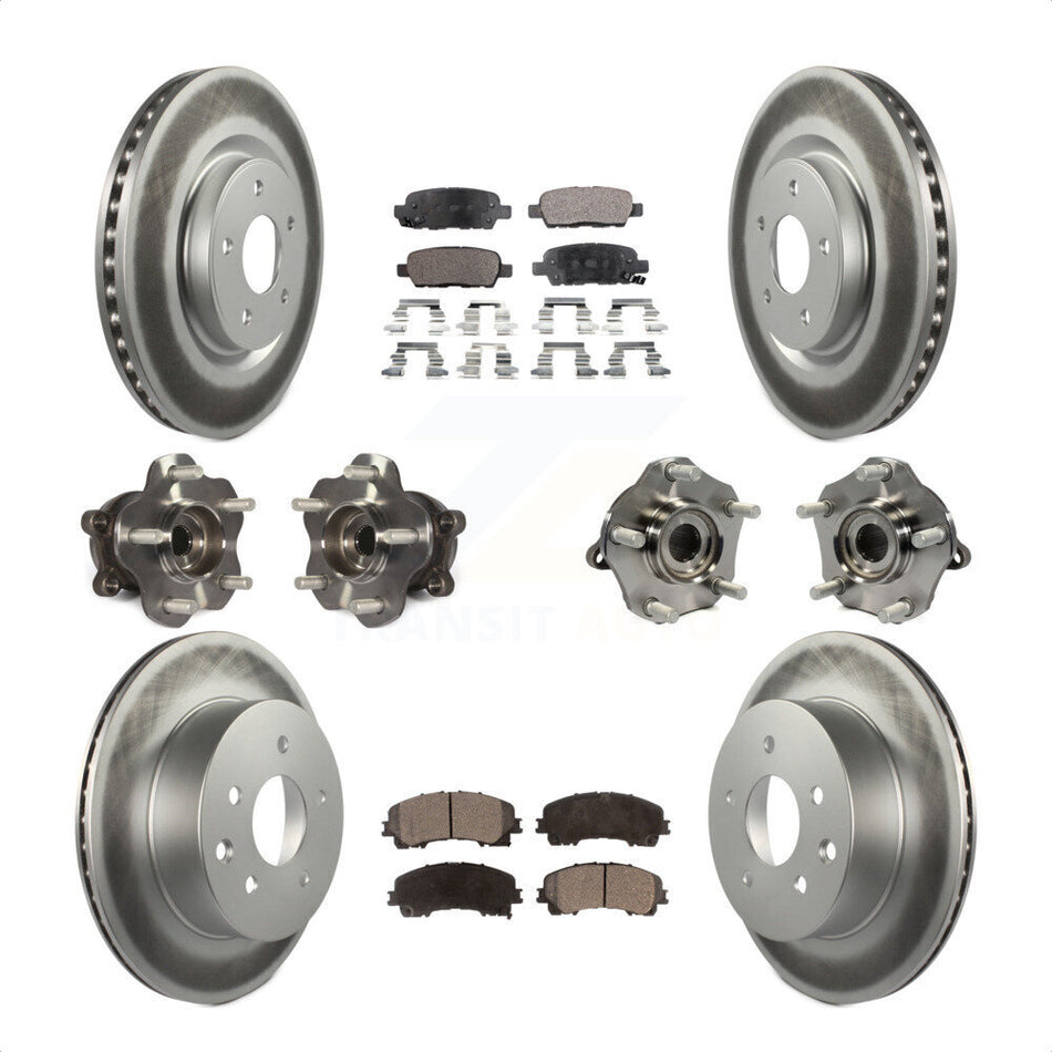 Front Rear Hub Bearings Assembly Coated Disc Brake Rotors And Semi-Metallic Pads Kit (10Pc) For Nissan Rogue KBB-111700 by Transit Auto