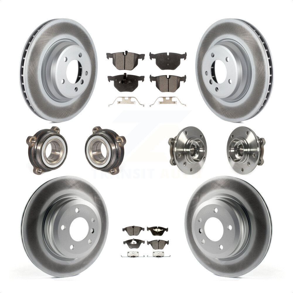 Front Rear Hub Bearings Assembly Coated Disc Brake Rotors And Semi-Metallic Pads Kit (10Pc) For 2013 BMW X1 xDrive35i with AWD KBB-111706 by Transit Auto