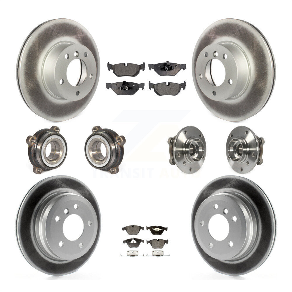 Front Rear Hub Bearings Assembly Coated Disc Brake Rotors And Semi-Metallic Pads Kit (10Pc) For 2013-2014 BMW X1 xDrive28i with AWD KBB-111707 by Transit Auto