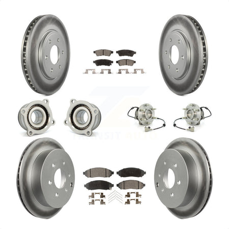 Front Rear Hub Bearings Assembly Coated Disc Brake Rotors And Semi-Metallic Pads Kit (10Pc) For Nissan Frontier Suzuki Equator KBB-111754 by Transit Auto