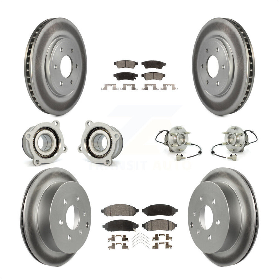 Front Rear Hub Bearings Assembly Coated Disc Brake Rotors And Semi-Metallic Pads Kit (10Pc) For Nissan Frontier Xterra Suzuki Equator KBB-111756 by Transit Auto