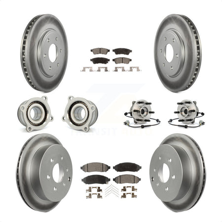 Front Rear Hub Bearings Assembly Coated Disc Brake Rotors And Semi-Metallic Pads Kit (10Pc) For Nissan Frontier KBB-111757 by Transit Auto