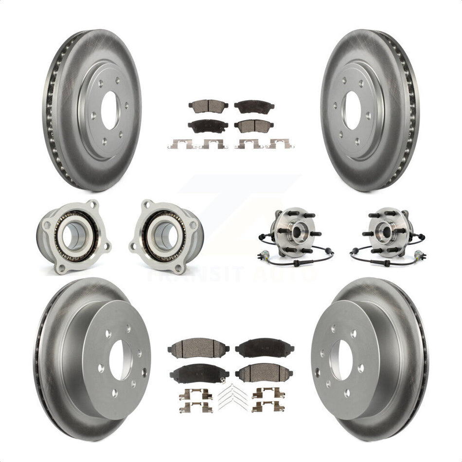 Front Rear Hub Bearings Assembly Coated Disc Brake Rotors And Semi-Metallic Pads Kit (10Pc) For Nissan Frontier KBB-111757 by Transit Auto