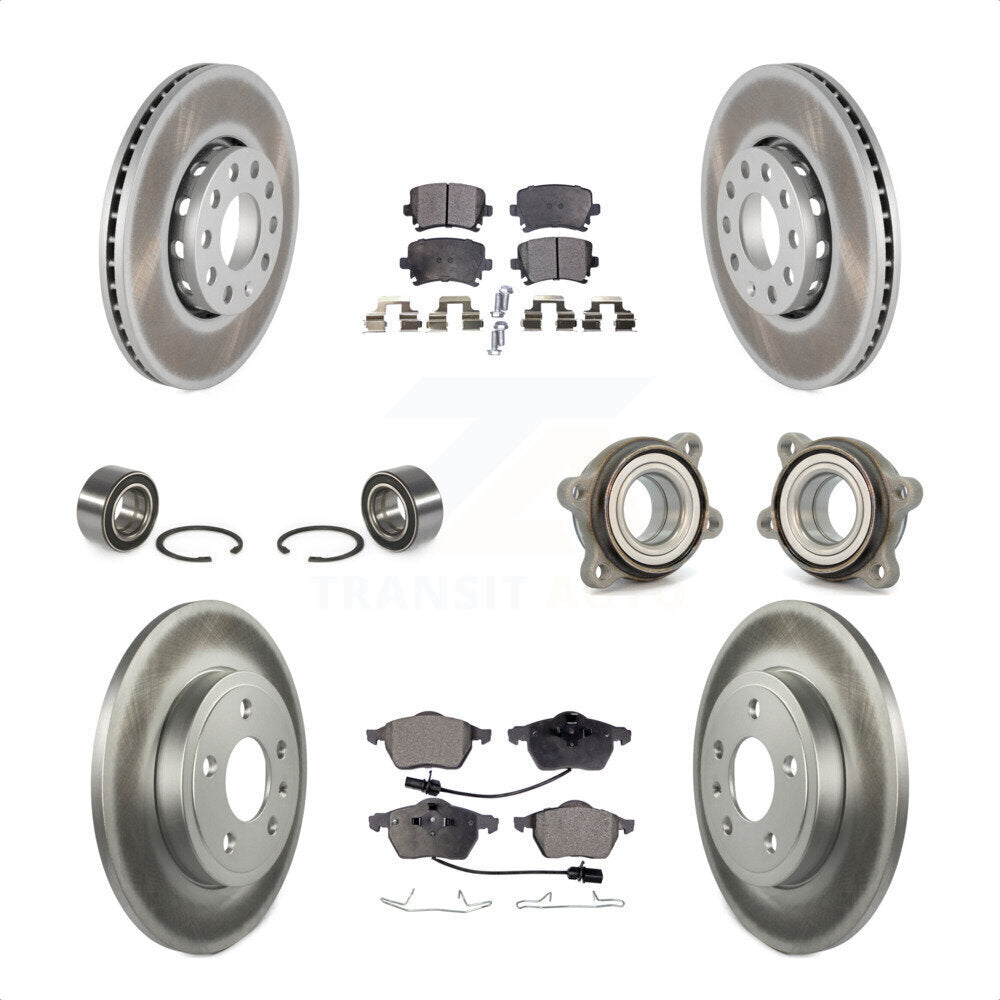 Front Rear Wheel Hub Bearings Assembly Coated Disc Brake Rotors And Semi-Metallic Pads Shoes Kit (10Pc) For 2005-2006 Audi A4 Quattro With 288mm Diameter Rotor KBB-111762 by Transit Auto