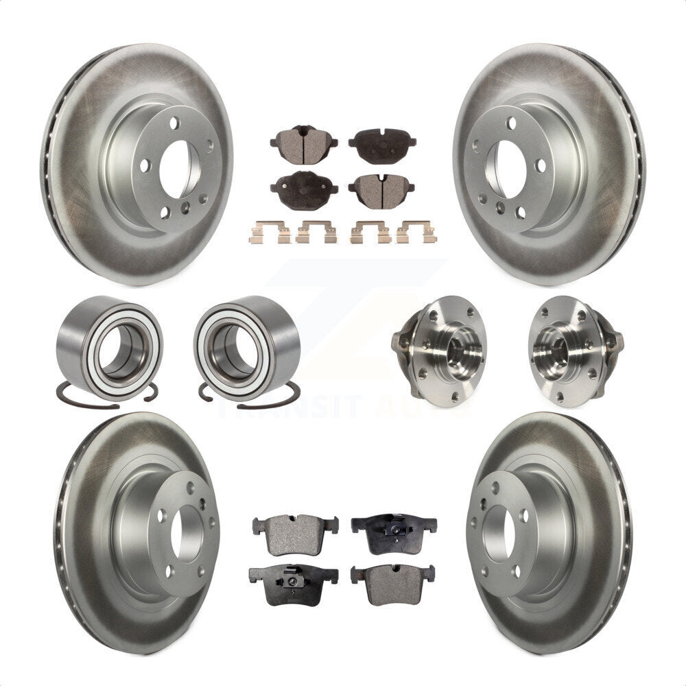 Front Rear Wheel Hub Bearings Assembly Coated Disc Brake Rotors And Semi-Metallic Pads Shoes Kit (10Pc) For BMW X3 KBB-111769 by Transit Auto