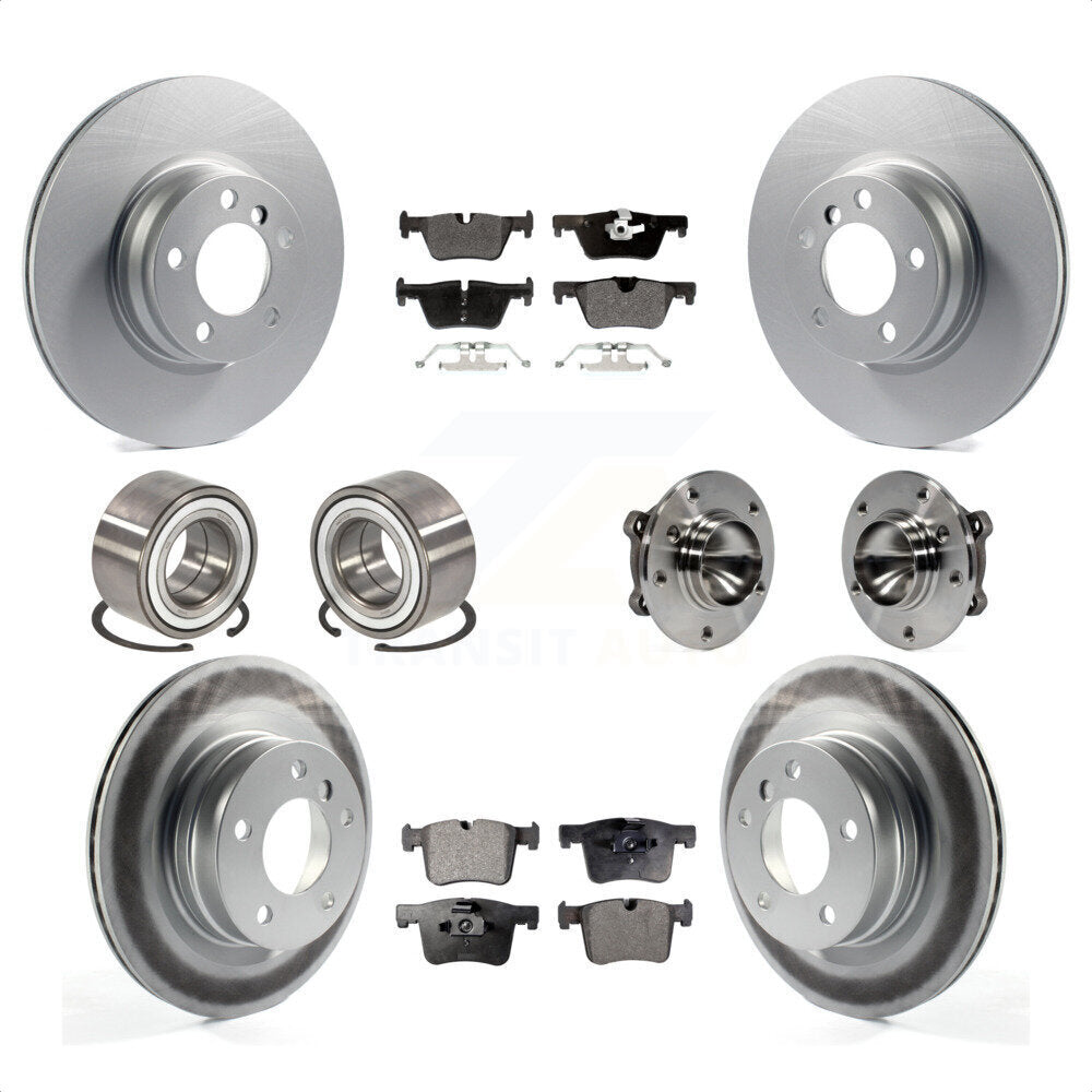 Front Rear Wheel Hub Bearing Coated Disc Brake Rotor And Pads Shoe Kit (10Pc) For 2012 BMW 328i Convertible Wagon with 2.0L Without Blue Painted Calipers With M Sport Package KBB-111780 by Transit Auto