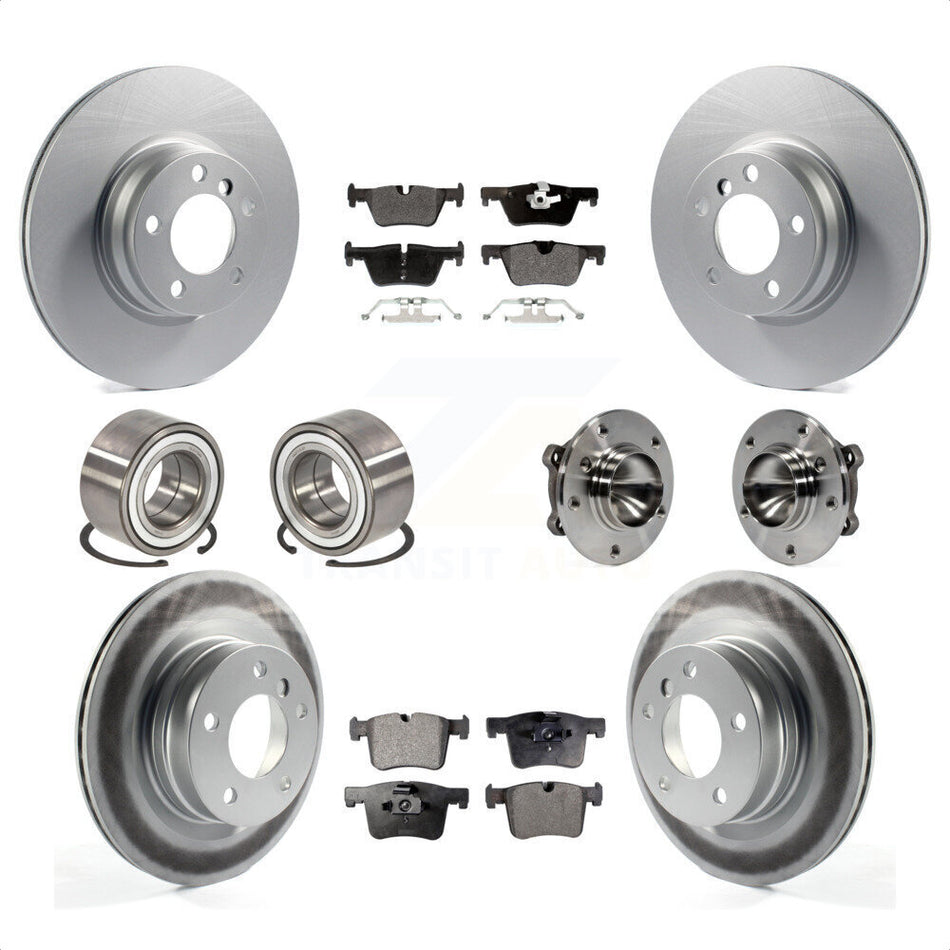 Front Rear Wheel Hub Bearing Coated Disc Brake Rotor And Pads Shoe Kit (10Pc) For 2012 BMW 328i Convertible Wagon with 2.0L Without Blue Painted Calipers With M Sport Package KBB-111780 by Transit Auto