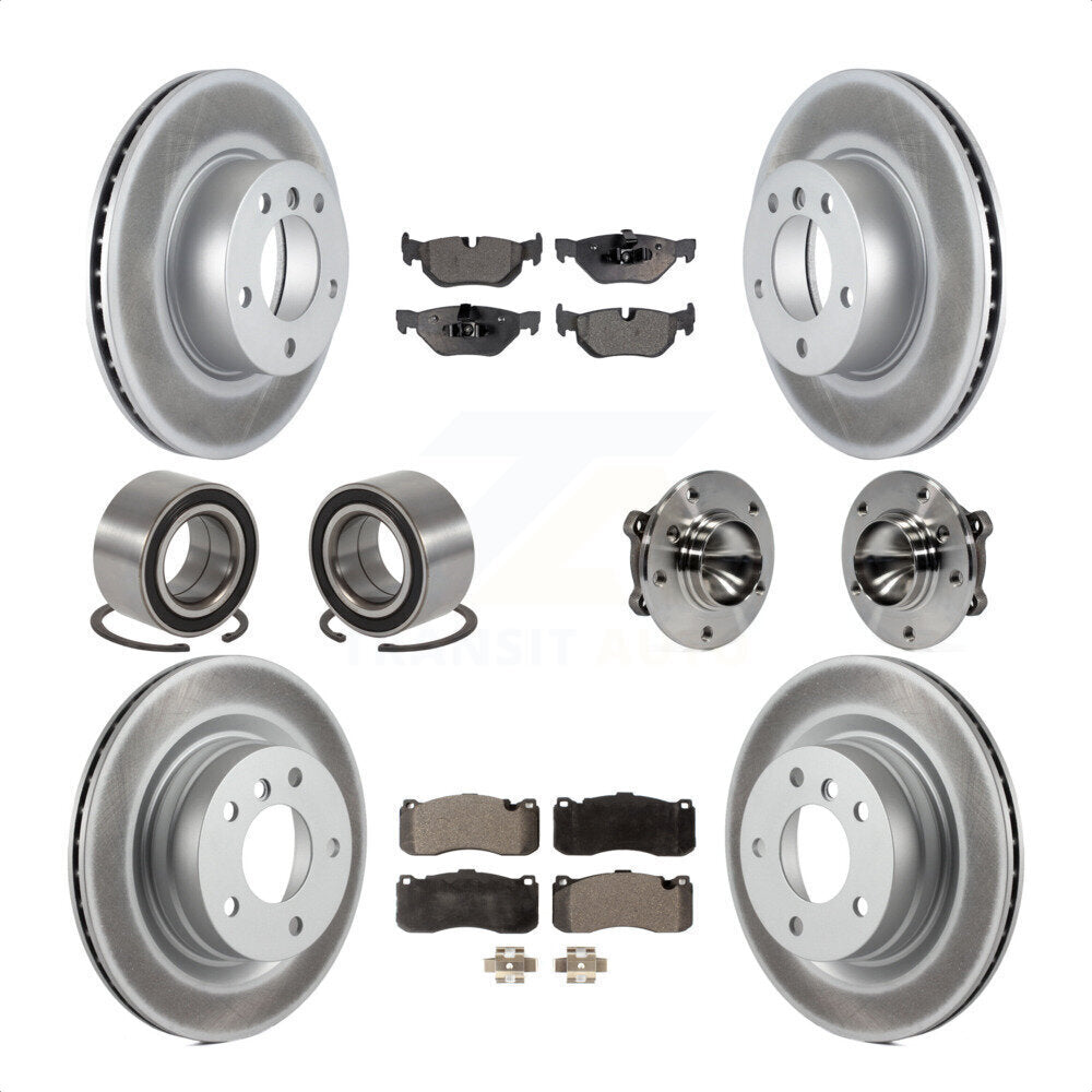 Front Rear Wheel Hub Bearings Assembly Coated Disc Brake Rotors And Semi-Metallic Pads Shoes Kit (10Pc) For 2006-2007 BMW 323i With 338mm Diameter Rotor KBB-111822 by Transit Auto