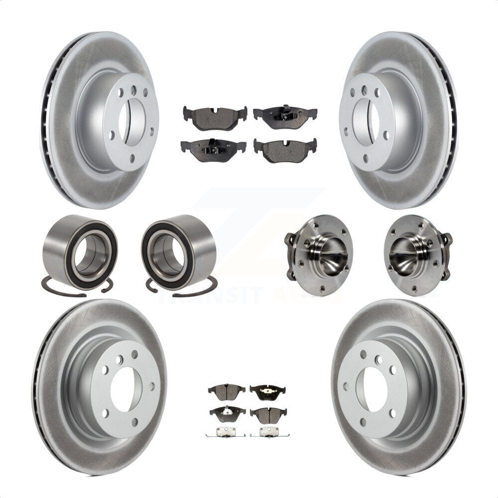 Front Rear Wheel Hub Bearings Assembly Coated Disc Brake Rotors And Semi-Metallic Pads Shoes Kit (10Pc) For 2007 BMW 323i With 312mm Diameter Rotor KBB-111823 by Transit Auto