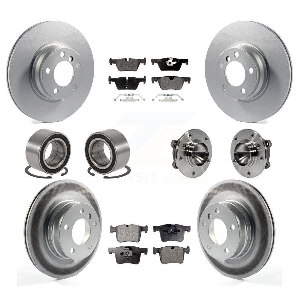 Front Rear Hub Bearings Coated Disc Brake Rotors And Semi-Metallic Pads Shoes Kit (10Pc) For 2012 BMW 328i Coupe with 2.0L Without Blue Painted Calipers With M Sport Package KBB-111826 by Transit Auto