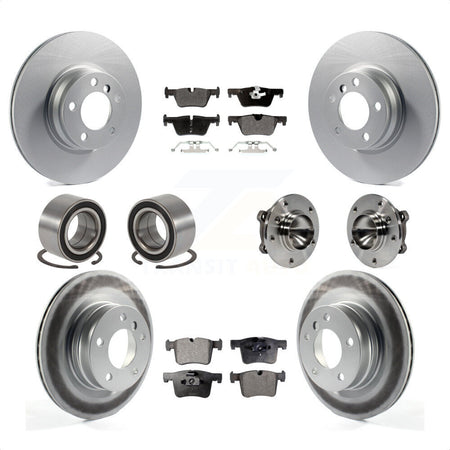 Front Rear Hub Bearings Coated Disc Brake Rotors And Semi-Metallic Pads Shoes Kit (10Pc) For 2012 BMW 328i Coupe with 2.0L Without Blue Painted Calipers With M Sport Package KBB-111826 by Transit Auto