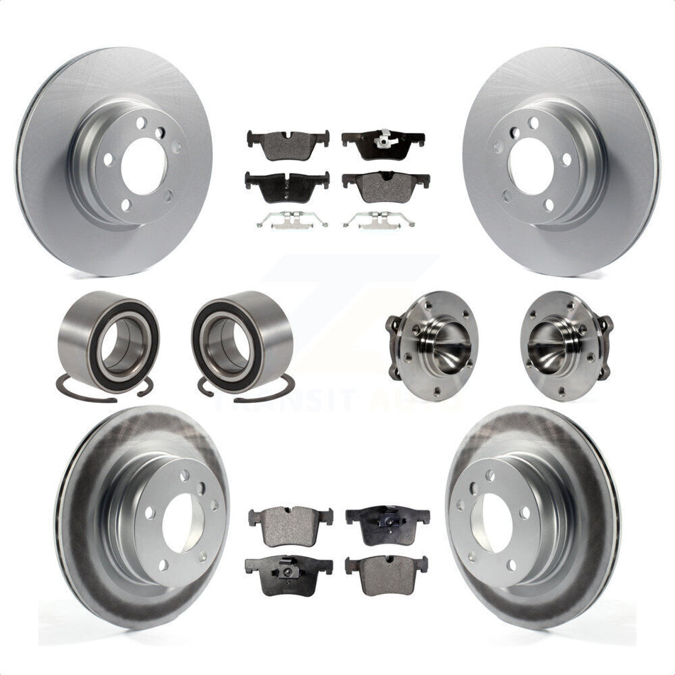 Front Rear Hub Bearings Coated Disc Brake Rotors And Semi-Metallic Pads Shoes Kit (10Pc) For 2012 BMW 328i Coupe with 2.0L Without Blue Painted Calipers With M Sport Package KBB-111826 by Transit Auto
